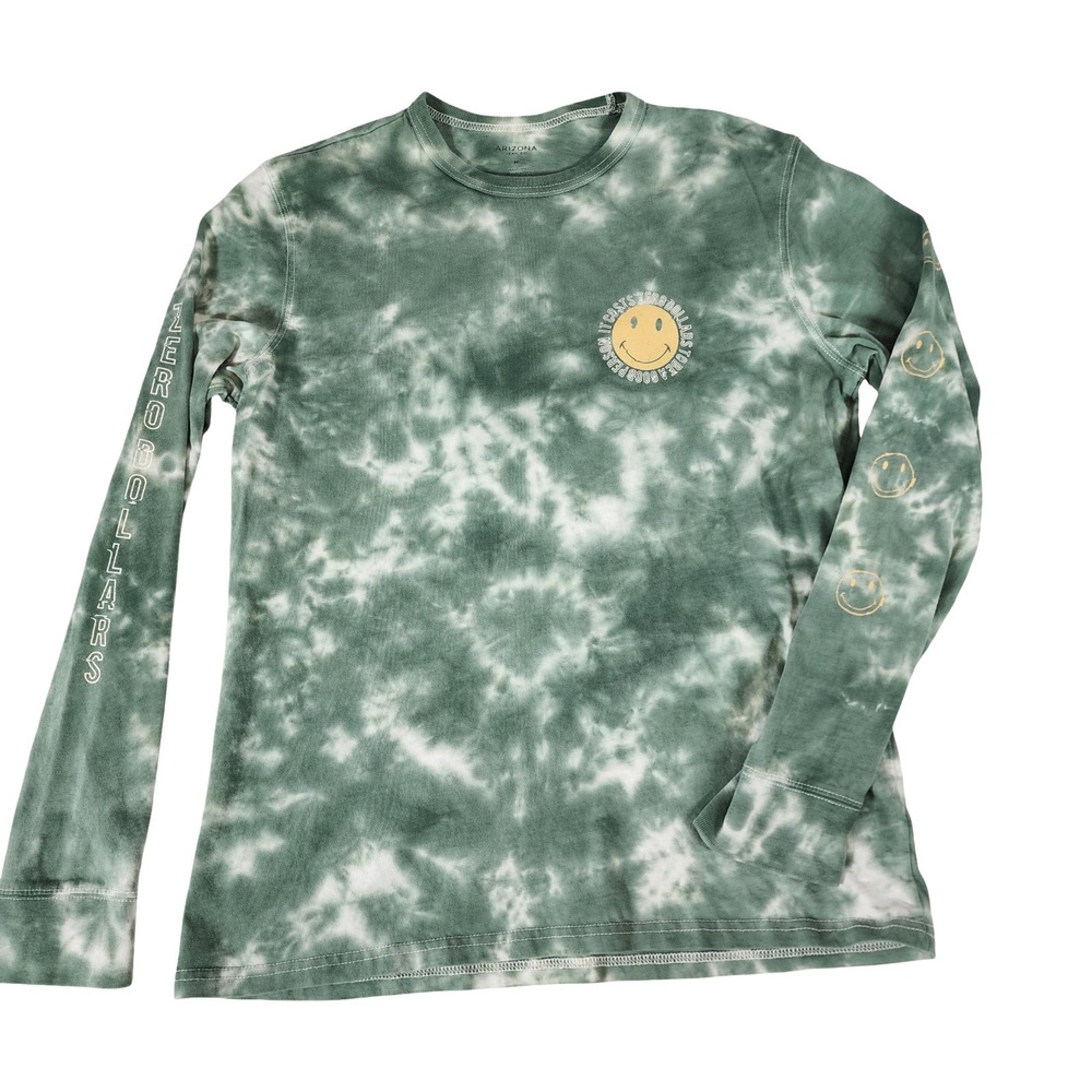 Arizona Jean Co Green Tie Dye Smiley Face‎ Long Sleeve Graphic Tee Mens Medium